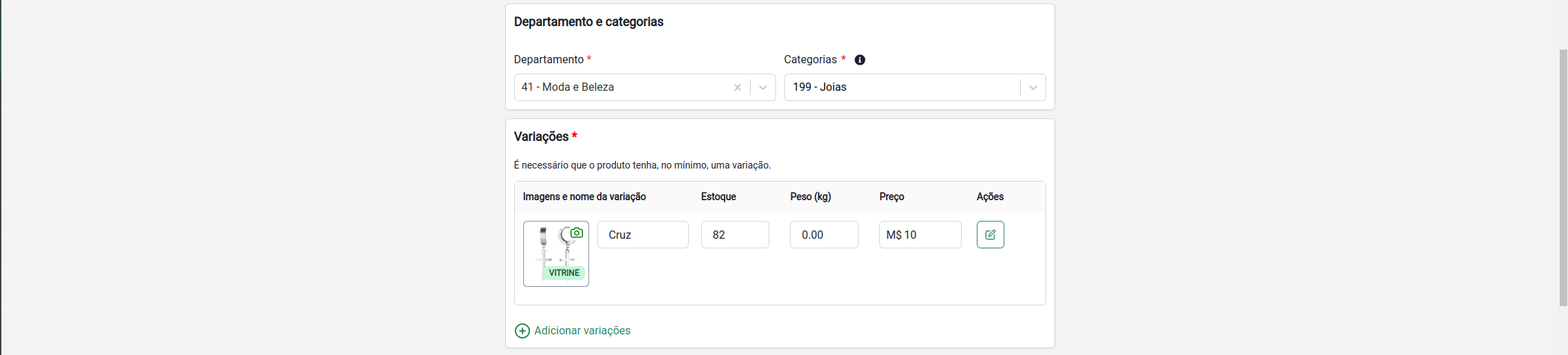 Adicionar variação